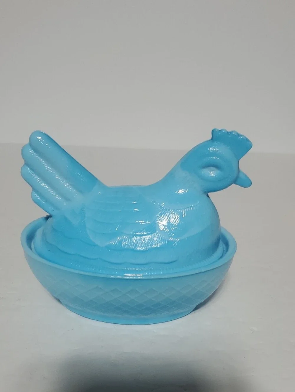 Vtg Blue Slag Glass Hen On Nest